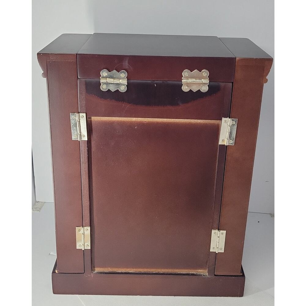 Large Wood Jewelry Box Armoire Mirror 5 Drawers Side Doors Necklace Storage - Picture 4 of 8